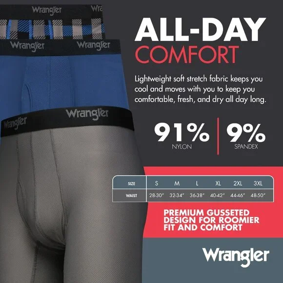 NWT Wrangler Workwear Men's The Technician 6" Mesh Boxer Briefs 3-Pack - Picture 3 of 6